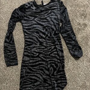H&M Black Zebra-Print Long-Sleeve Sparkle Dress